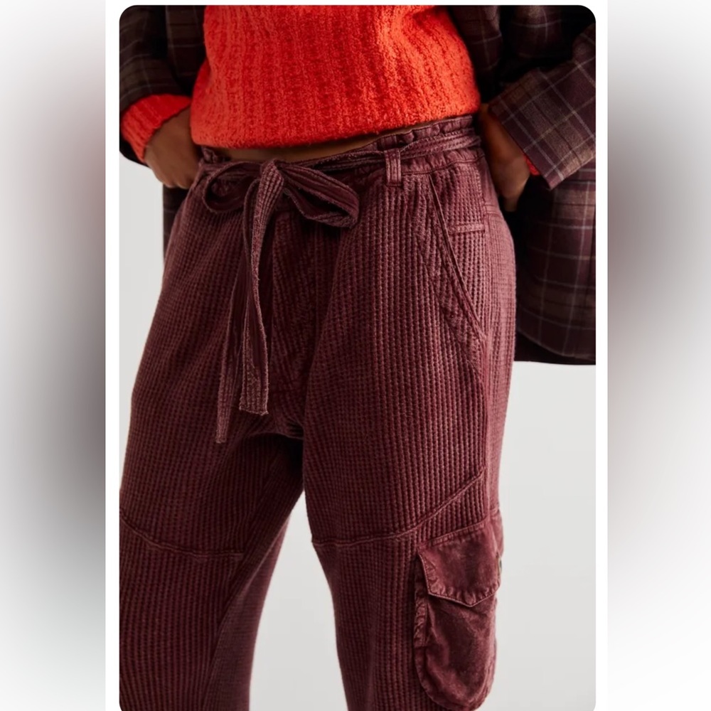 Free People FP One Frankie Waffle Knit Thermal Cargo Slouchy Pants
